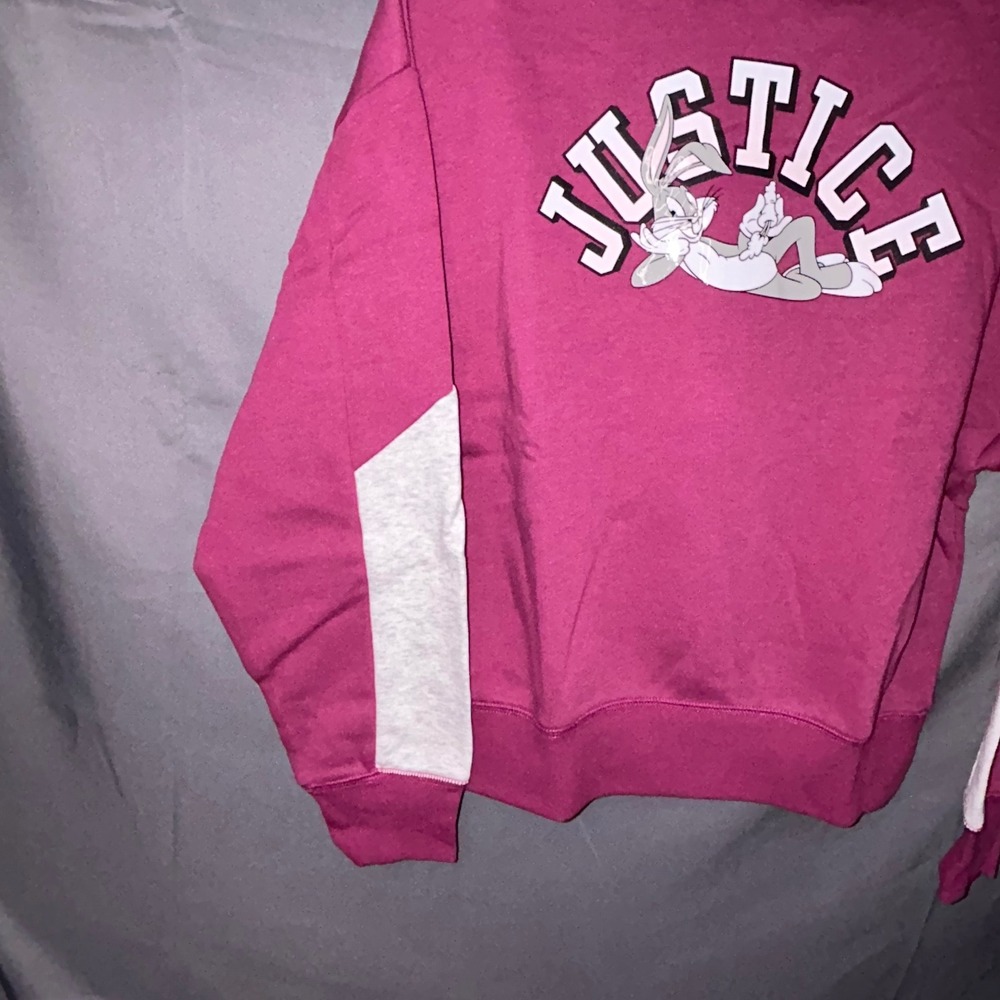 Girls Hoodie Pull Over Justice Bugs Bunny Magenta Colorblock Size L 12/14 NEW - Picture 6 of 7